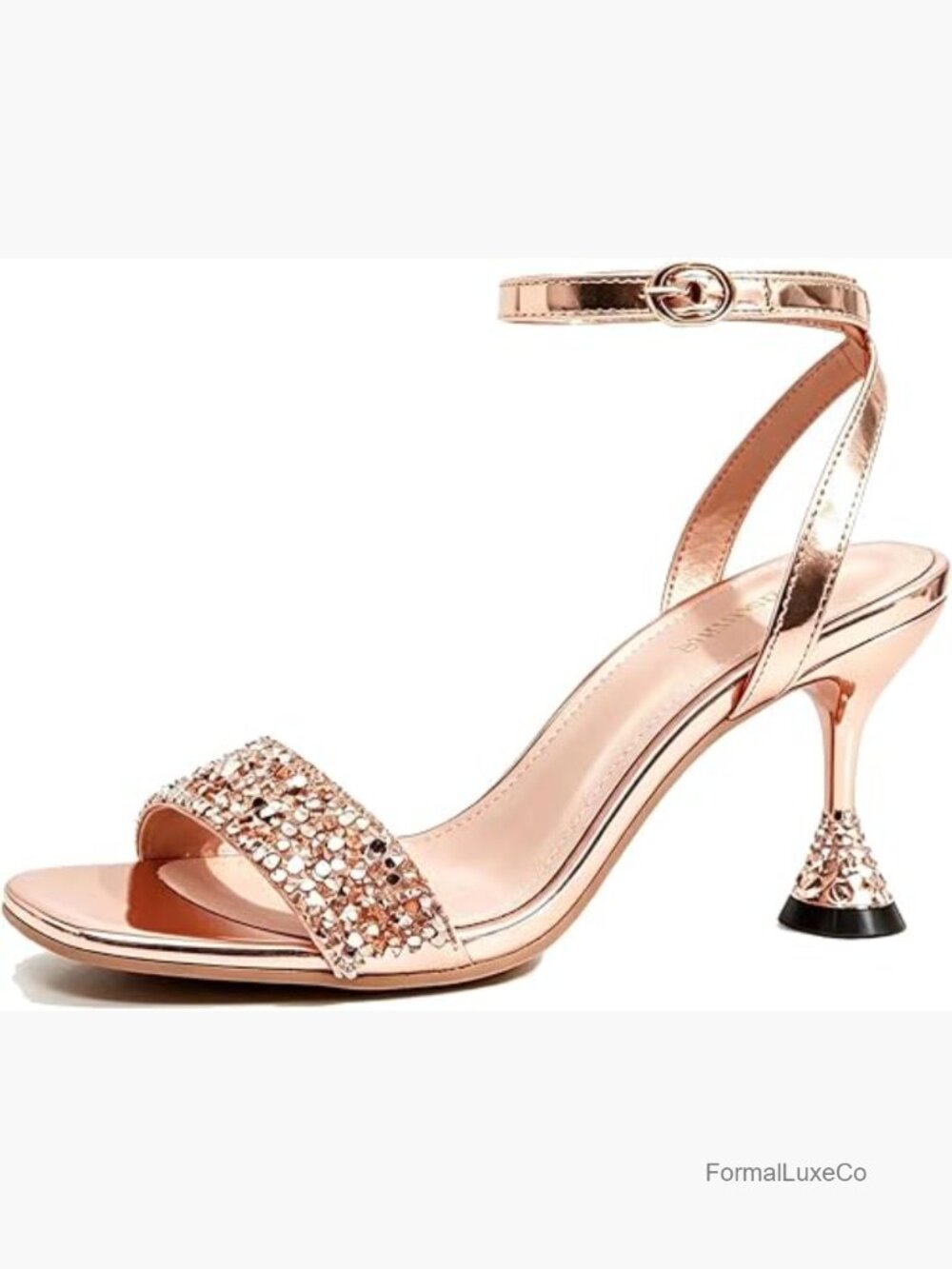 Rhinestone Ankle Strap Heeled Sandals Mid-Heel Square Toe Prom Heels